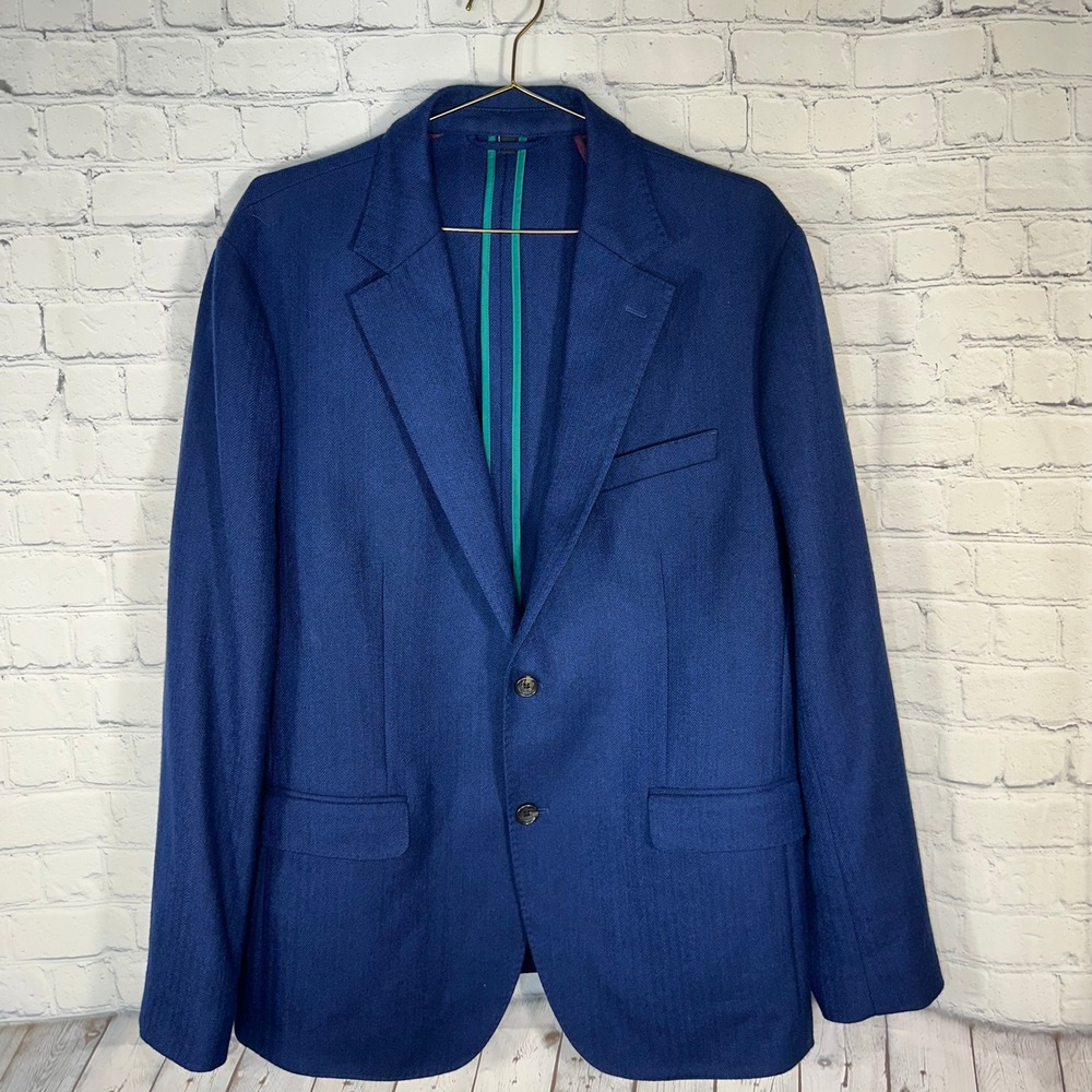 Bonobos Mens 42R Athletic Fit Wool Blazer Blue Herringbone Sport Coat BBZ01472A